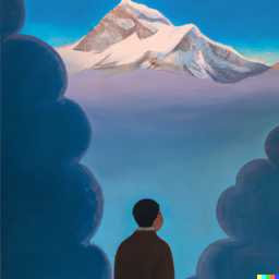 someone gazing at Mount Everest, painting by Rene Magritte generated by DALL·E 2